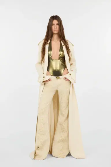 Roberto Cavalli Extra-Long Ivory Trench Coat with Pleated Detailing | Thumbnail 7 Roberto Cavalli Extra-Long Ivory Trench Coat with Pleated Detailing | Thumbnail 7