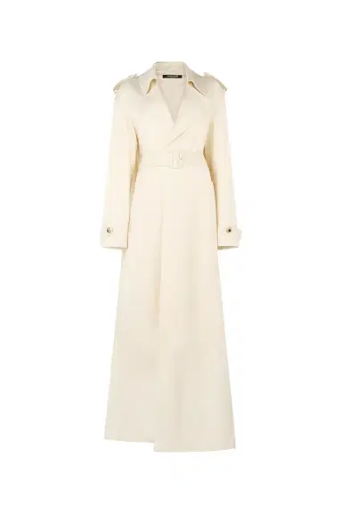 Roberto Cavalli Extra-Long Ivory Trench Coat with Pleated Detailing | Thumbnail 1 Roberto Cavalli Extra-Long Ivory Trench Coat with Pleated Detailing | Thumbnail 1