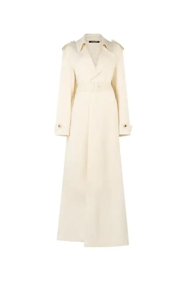 Extra-Long Ivory Trench Coat with Pleated Detailing