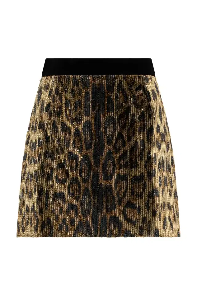 Leopard-Print Sequin Mini Skirt