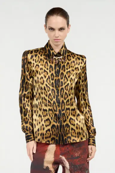 Roberto Cavalli Silk Shirt With Jaguar Skin Print | Thumbnail 2