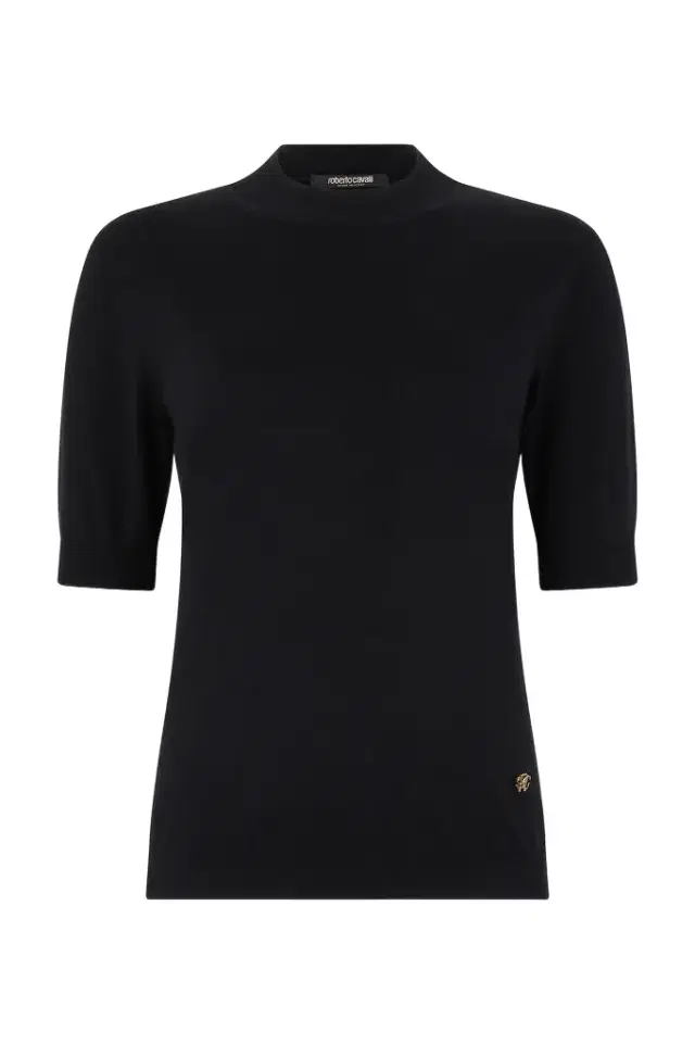 Roberto Cavalli Black Mock Neck Sweater With Monogram RC