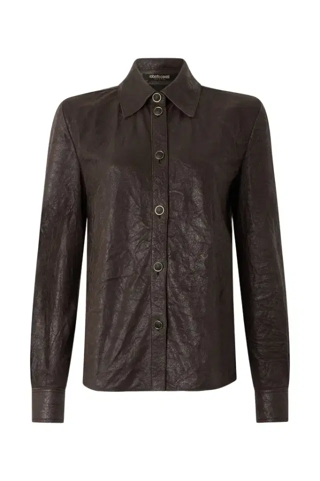 Roberto Cavalli Dark Brown Leather Shirt