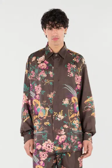Roberto Cavalli Silk Shirt With Oriental Bird Print | Thumbnail 2