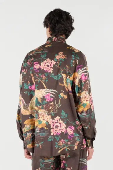 Roberto Cavalli Silk Shirt With Oriental Bird Print | Thumbnail 3