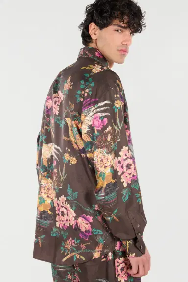 Roberto Cavalli Silk Shirt With Oriental Bird Print | Thumbnail 6