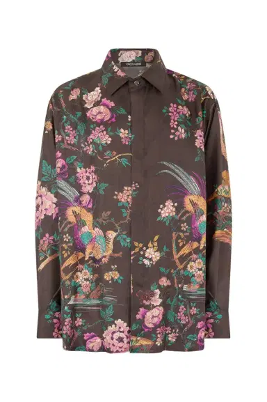 Roberto Cavalli Silk Shirt With Oriental Bird Print | Thumbnail 1