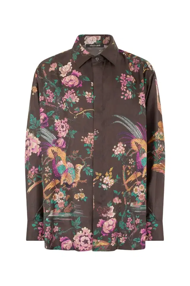 Roberto Cavalli Silk Shirt With Oriental Bird Print