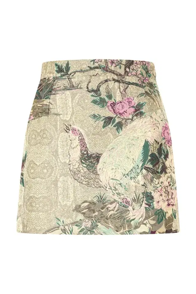 Roberto Cavalli Miniskirt With Oriental Bird Print