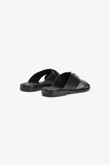 Roberto Cavalli Black Slide Sandals in Snake-Effect Leather | Thumbnail 3