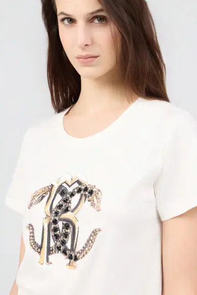 Roberto Cavalli Ivory T-shirt with Logo | Thumbnail 4 Roberto Cavalli Ivory T-shirt with Logo | Thumbnail 4