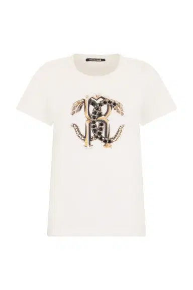 Roberto Cavalli Ivory T-shirt with Logo | Thumbnail 1 Roberto Cavalli Ivory T-shirt with Logo | Thumbnail 1