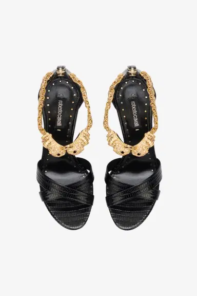 Roberto Cavalli Roar Black Leather Sandals | Thumbnail 4 Roberto Cavalli Roar Black Leather Sandals | Thumbnail 4