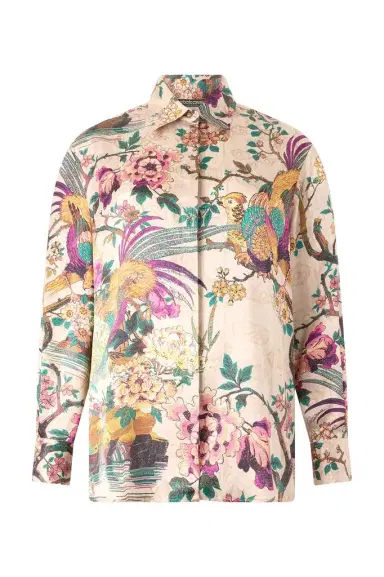 Roberto Cavalli Silk Shirt With Oriental Bird Print | Thumbnail 1 Roberto Cavalli Silk Shirt With Oriental Bird Print | Thumbnail 1
