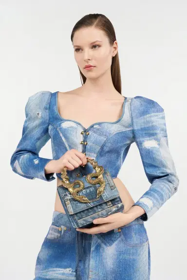 Roberto Cavalli Denim Patchwork Print Serpentine Bag | Thumbnail 2 Roberto Cavalli Denim Patchwork Print Serpentine Bag | Thumbnail 2