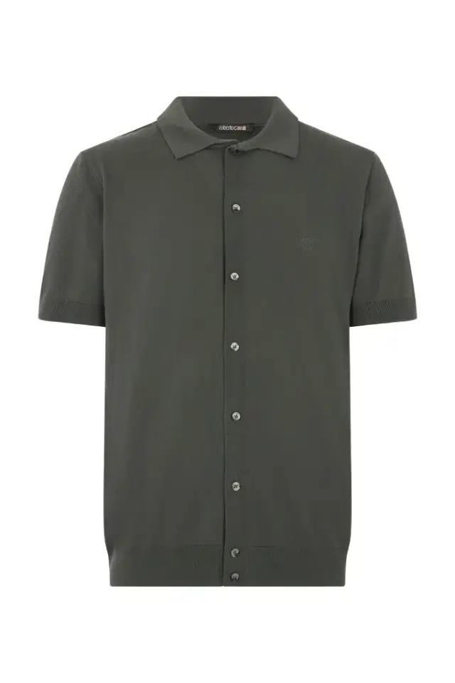 Roberto Cavalli Green Knitted Polo Shirt with Monogram RC
