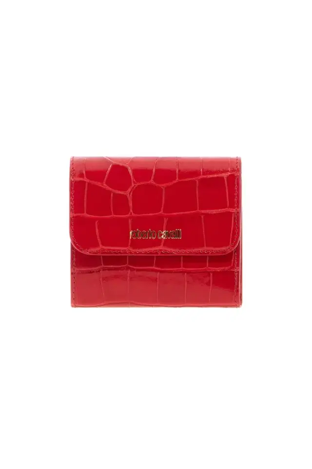 Roberto Cavalli Red Croc-Embossed Leather Card Case