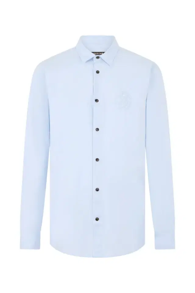 Roberto Cavalli Light Blue Shirt with Monogram RC Embroidery