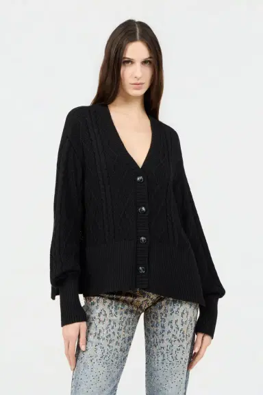 Roberto Cavalli Black Cable-Knit Cardigan | Thumbnail 2