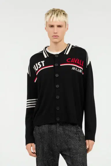 Roberto Cavalli Knit Cardigan with Polo Collar and Logo | Thumbnail 2
