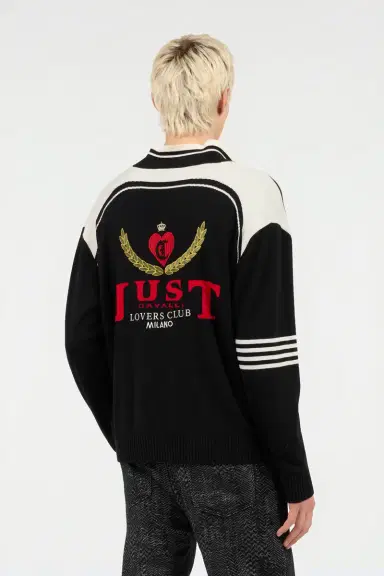 Roberto Cavalli Knit Cardigan with Polo Collar and Logo | Thumbnail 3