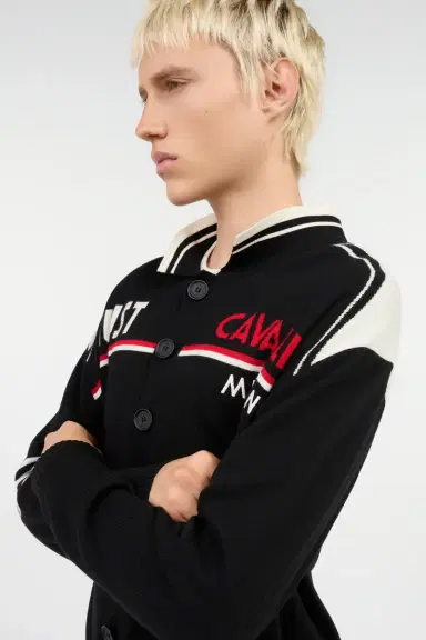 Roberto Cavalli Knit Cardigan with Polo Collar and Logo | Thumbnail 5