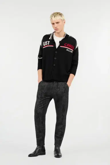 Roberto Cavalli Knit Cardigan with Polo Collar and Logo | Thumbnail 7