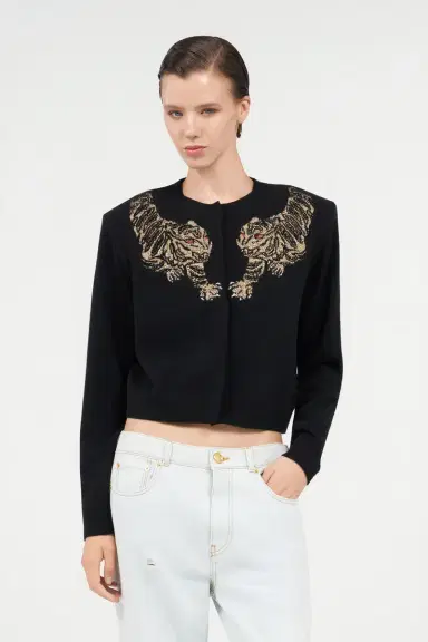 Roberto Cavalli Wool Cardigan with Tiger Embroidery | Thumbnail 2