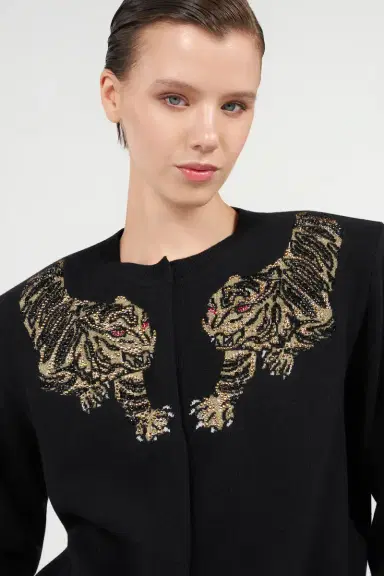 Roberto Cavalli Wool Cardigan with Tiger Embroidery | Thumbnail 5