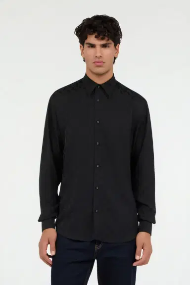 Roberto Cavalli Black shirt with all-over Monogram Mirror Snake | Thumbnail 2