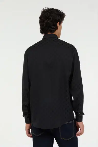 Roberto Cavalli Black shirt with all-over Monogram Mirror Snake | Thumbnail 3