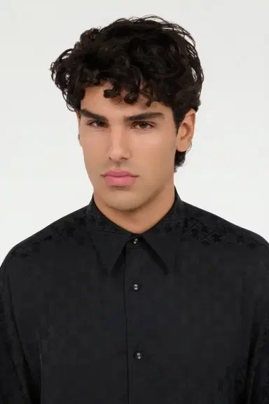 Roberto Cavalli Black shirt with all-over Monogram Mirror Snake | Thumbnail 5