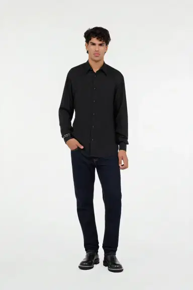 Roberto Cavalli Black shirt with all-over Monogram Mirror Snake | Thumbnail 7