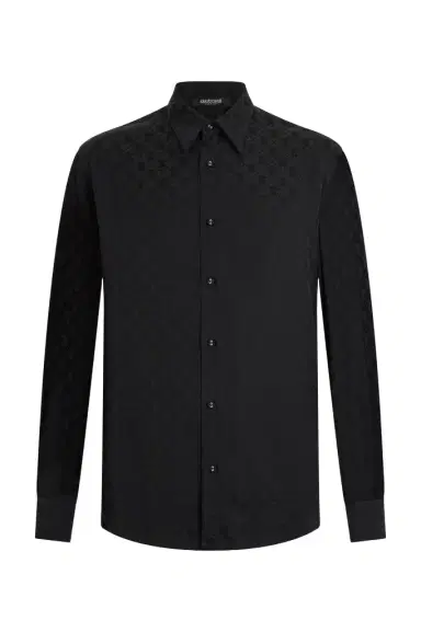 Roberto Cavalli Black shirt with all-over Monogram Mirror Snake | Thumbnail 1