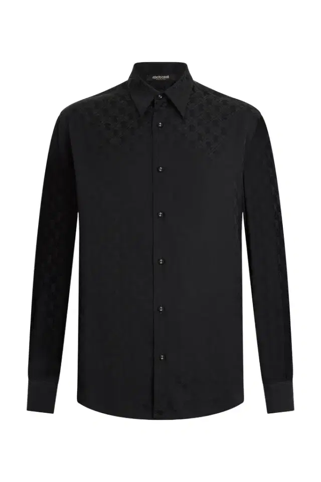 Roberto Cavalli Black shirt with all-over Monogram Mirror Snake