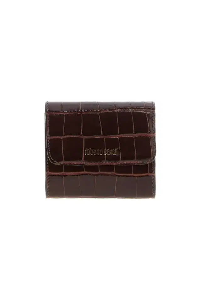 Roberto Cavalli Brown Croc-Effect Leather Card Case