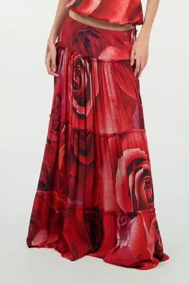 Roberto Cavalli Extra-Long Skirt With Garden Rose Print | Thumbnail 2