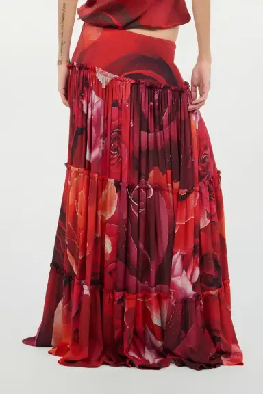 Roberto Cavalli Extra-Long Skirt With Garden Rose Print | Thumbnail 3