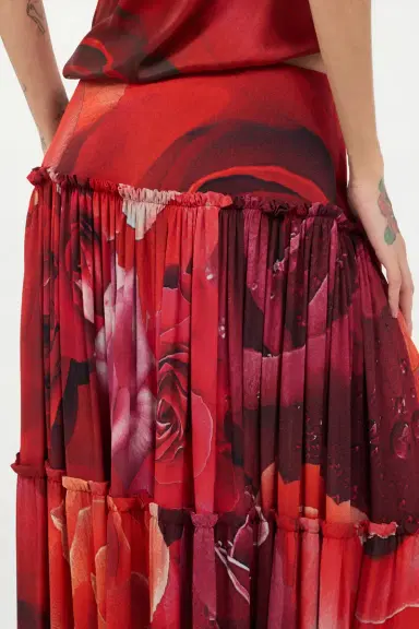 Roberto Cavalli Extra-Long Skirt With Garden Rose Print | Thumbnail 6