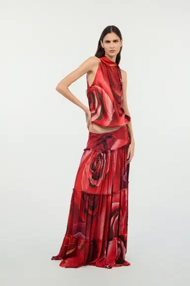 Roberto Cavalli Extra-Long Skirt With Garden Rose Print | Thumbnail 7