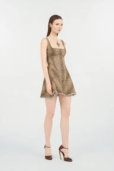 Roberto Cavalli Flared Dress with Bbay Jaguar Print and Frayed Edges | Thumbnail 2