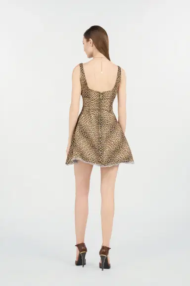 Roberto Cavalli Flared Dress with Bbay Jaguar Print and Frayed Edges | Thumbnail 3