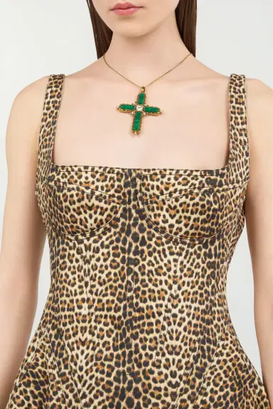 Roberto Cavalli Flared Dress with Bbay Jaguar Print and Frayed Edges | Thumbnail 5