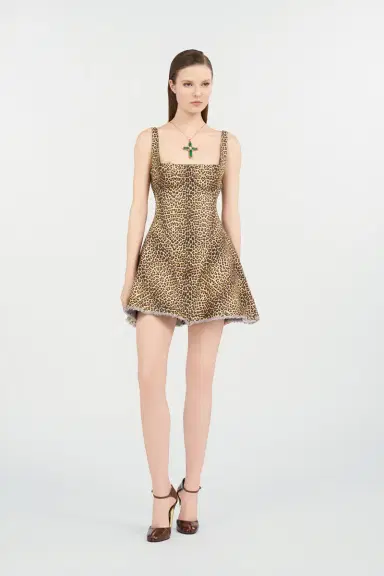 Roberto Cavalli Flared Dress with Bbay Jaguar Print and Frayed Edges | Thumbnail 7