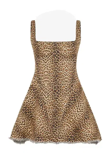 Roberto Cavalli Flared Dress with Bbay Jaguar Print and Frayed Edges | Thumbnail 1