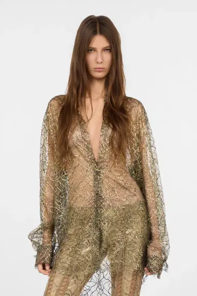 Roberto Cavalli Black and Gold See-Through Shirt with Embroidery | Thumbnail 2 Roberto Cavalli Black and Gold See-Through Shirt with Embroidery | Thumbnail 2