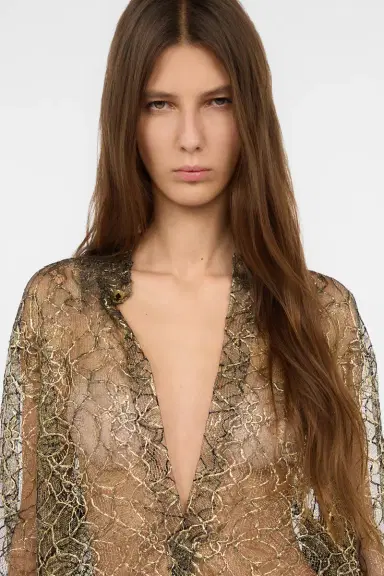 Roberto Cavalli Black and Gold See-Through Shirt with Embroidery | Thumbnail 5 Roberto Cavalli Black and Gold See-Through Shirt with Embroidery | Thumbnail 5