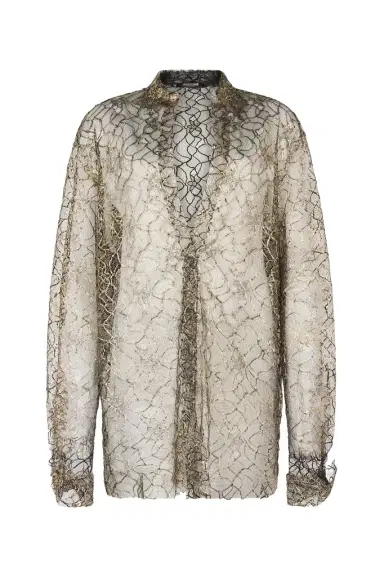 Roberto Cavalli Black and Gold See-Through Shirt with Embroidery | Thumbnail 1 Roberto Cavalli Black and Gold See-Through Shirt with Embroidery | Thumbnail 1