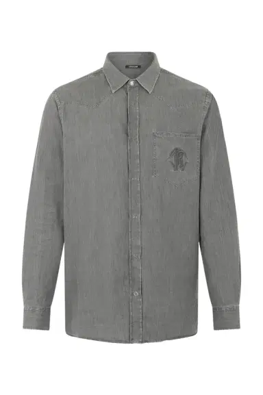 Roberto Cavalli Grey Cotton Shirt with Embroidered Logo | Thumbnail 1 Roberto Cavalli Grey Cotton Shirt with Embroidered Logo | Thumbnail 1