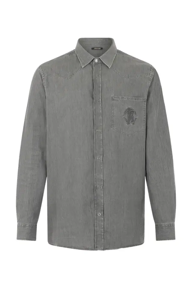 Roberto Cavalli Grey Cotton Shirt with Embroidered Logo